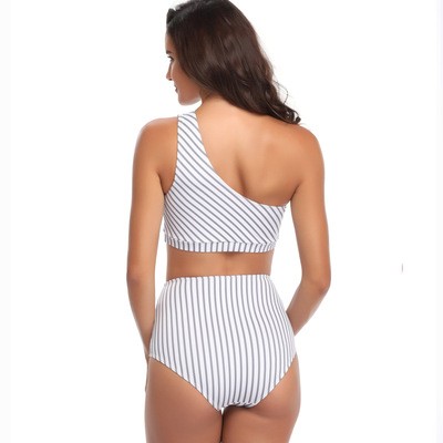 亚马逊热销单肩条纹分体高腰泳衣女bikini泳装速卖通WISH新款批发图5