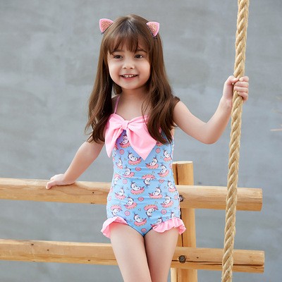 ins新款儿童泳衣女 连体比基尼可爱蝴蝶结小公主速干小女童游泳衣图3