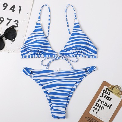 2021新款外贸跨境亚马逊欧美性感条纹分体比基尼泳衣女bikini