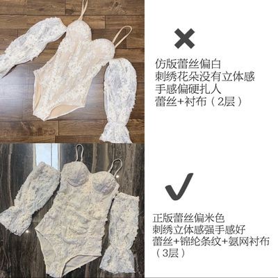 厂家货源2020年新款连体长袖泳衣女立体蕾丝钢托聚拢露背度假泳装图2