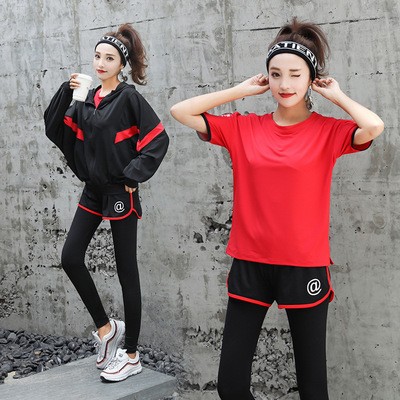 春季新款瑜伽服厂家批发大码宽松四五件套健身房运动跑步健身服女图3