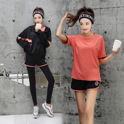 春季新款瑜伽服厂家批发大码宽松四五件套健身房运动跑步健身服女图4