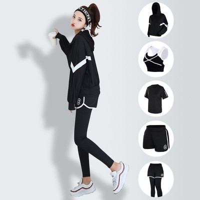 春季新款瑜伽服厂家批发大码宽松四五件套健身房运动跑步健身服女图2