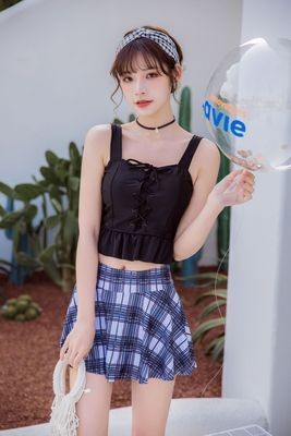 游泳衣女新款ins风保守遮肚显瘦性感分体比基尼温泉泳装小香风图3