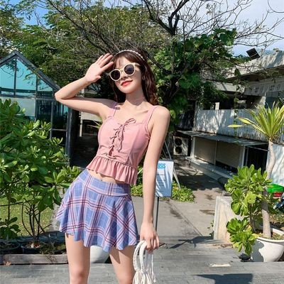 游泳衣女新款ins风保守遮肚显瘦性感分体比基尼温泉泳装小香风