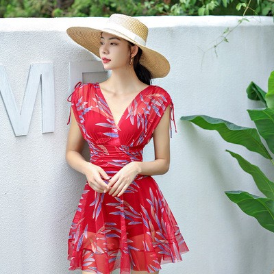 泳衣女2021新款韩国网纱连体泳装女遮肚显瘦保守温泉度假游泳衣图4