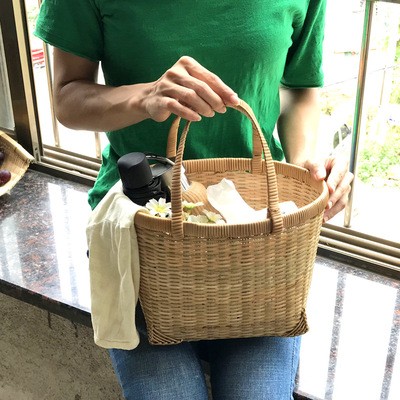竹制品竹篮 藤编手提收纳篮 超市买菜家用购物篮 野餐提手菜篮图2