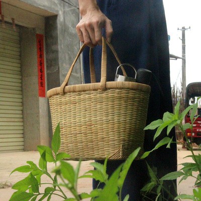 竹制品竹篮 藤编手提收纳篮 超市买菜家用购物篮 野餐提手菜篮图4