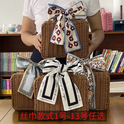 藤编手提收纳盒丝巾套装结婚节日礼品包装盒婚庆伴手礼盒批发