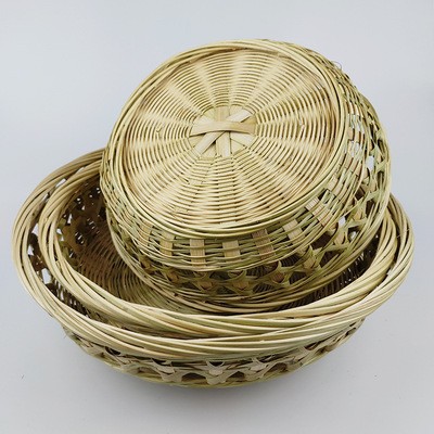 手工竹编工艺品圆形簸箕粽子鸡蛋水果花边收纳篮筐农家用晾晒盘图4