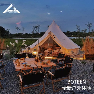 博庭户外蒙古包帐篷野营印第安棉布防暴雨多人露营野奢天幕帐篷图2