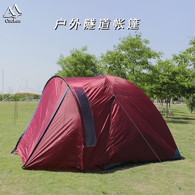 休闲防晒一室一厅隧道帐篷便携可折叠防暴雨加厚双层户外露营帐篷