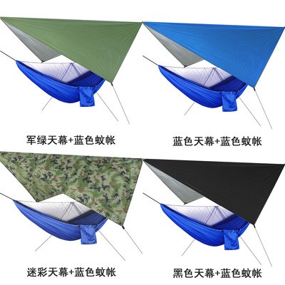 自动速开蚊帐吊床天幕套装空中帐篷尼龙降落伞布露营户外休闲防蚊图5