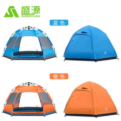 盛源工厂批发定制3-4-5人双层双门露营用品户外防晒六角自动帐篷图3