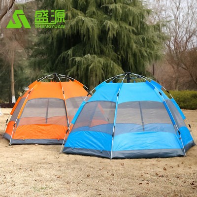 盛源工厂批发定制3-4-5人双层双门露营用品户外防晒六角自动帐篷图2