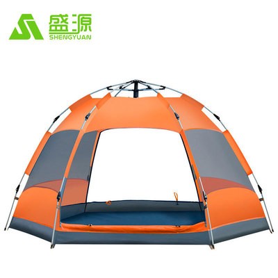 盛源工厂批发定制3-4-5人双层双门露营用品户外防晒六角自动帐篷图4