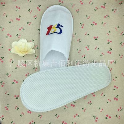 酒店宾馆一次性拖鞋 美容院露趾半帮毛巾绣花加厚 防滑折叠拖鞋图4