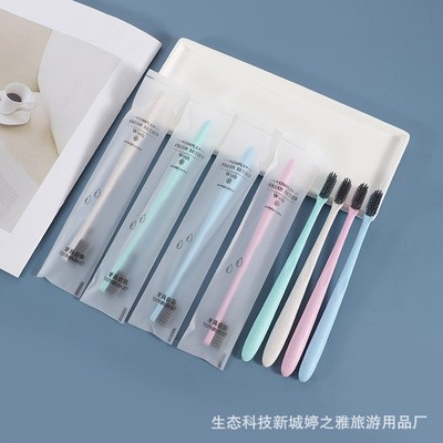 小麦秸秆竹炭软毛牙刷家用旅行便携管装酒店牙科LOGO可印字批发图2