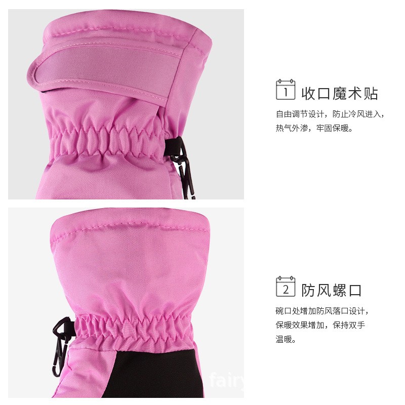 冬季女士滑雪手套纯色保暖可爱户外防风骑行棉手套五指厂家直销图2