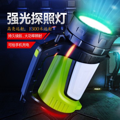 迅猛龙新款大功率手提灯 带侧灯户外手电筒 塑料多功能充电探照灯图2