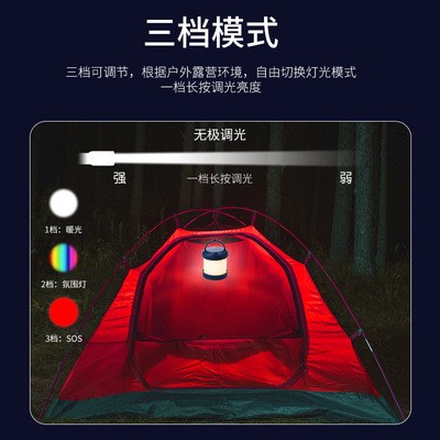 跨境户外野营手提灯USB折叠便携帐篷露营灯LED照明卧室氛围小夜灯图2