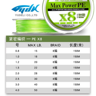 渔得利pe线 路亚远投鱼线150米X8骚绿耐磨ygk原丝替代线精密编织图3