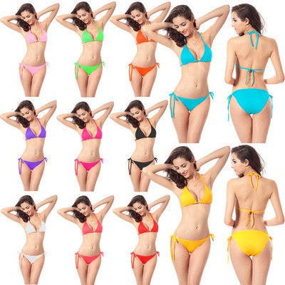 比基尼泳衣 性感11色纯色bikini欧美泳装现货一件代发图1