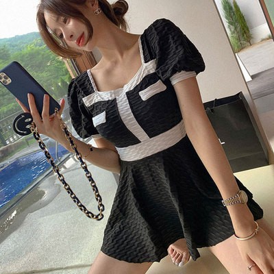 2022新款温泉泳衣女连体小胸聚拢保守性感遮肚显瘦韩国ins仙女范图4