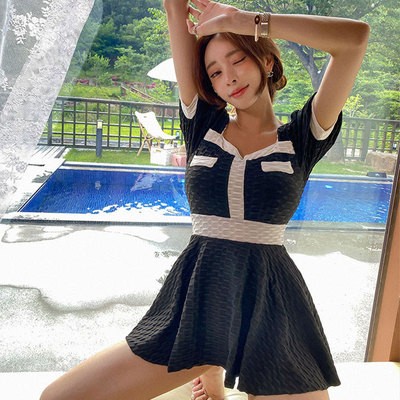 2022新款温泉泳衣女连体小胸聚拢保守性感遮肚显瘦韩国ins仙女范图5
