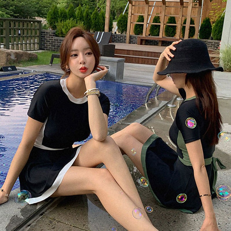 2022新款温泉泳衣女连体小胸聚拢保守性感遮肚显瘦韩国ins仙女范图2