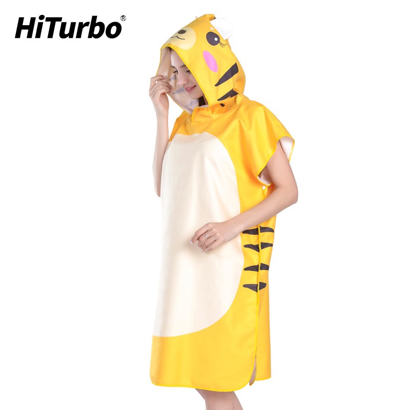HiTurbo卡通动物款速干浴袍带帽浴巾换衣披风斗篷防风保暖可换衣图4