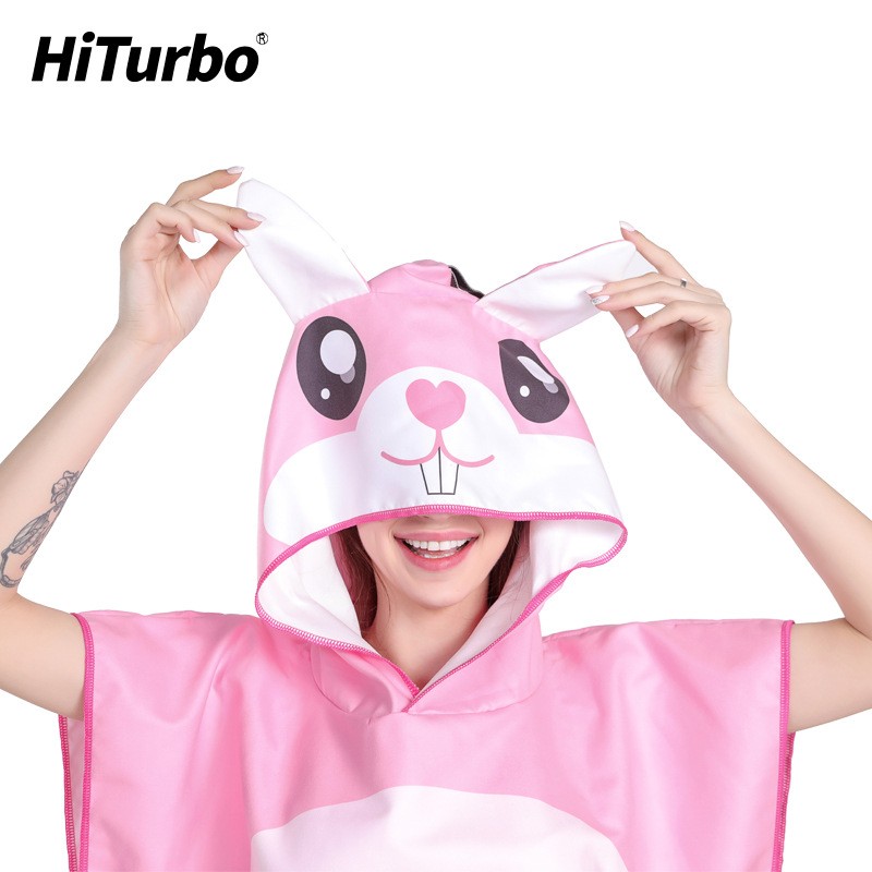 HiTurbo卡通动物款速干浴袍带帽浴巾换衣披风斗篷防风保暖可换衣图5