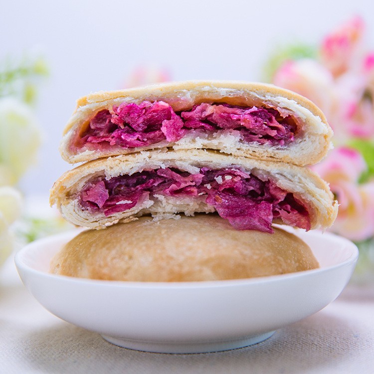 爱优食品 玫瑰鲜花饼270g 手工传统糕点玫瑰饼9枚装休闲零食批发图2