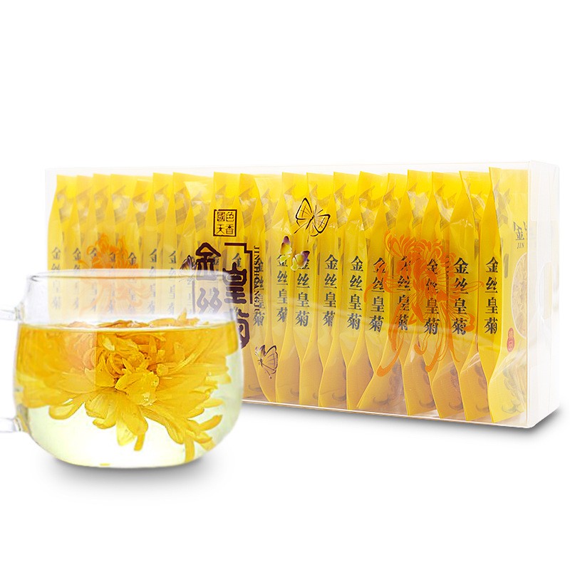 厂家直销高山金丝皇菊 批发黄山菊花茶 20朵PVC盒装金丝黄菊花图2