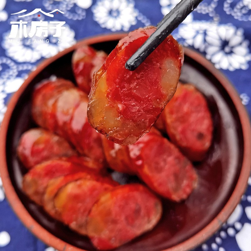湘西特产正宗木房子品牌烟熏香肠腊肠肥瘦均匀瘦肉条厂家直销批发图2