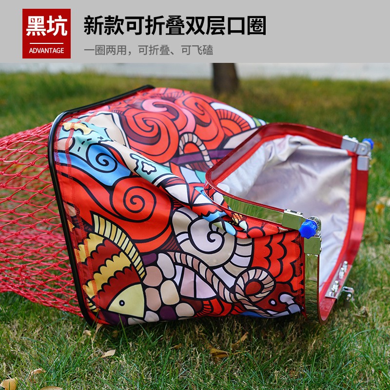 新款飞磕黑坑渔护 方口圆口可折叠可飞磕鱼护 双股球拍线编织鱼护图2