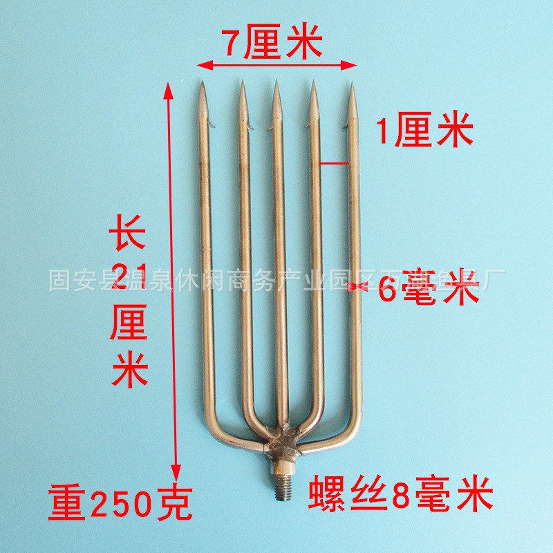工厂鱼叉不锈钢头老式纯手工有倒刺超硬长多功能大号五齿图2