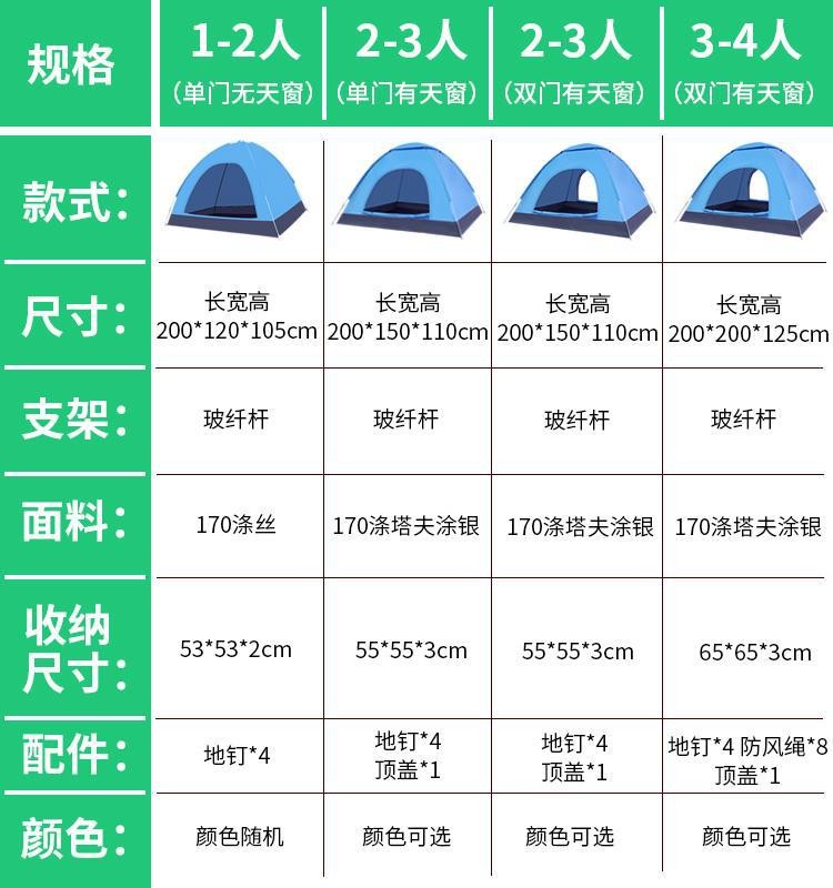 全自动速开野营帐篷户外3-4人露营2人单人免搭建旅游帐篷蓬防雨图5
