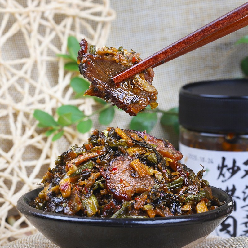 [田野故事]湖南特产下饭菜外婆菜炒腊肉香辣咸菜拌饭酱加肉香辣图3
