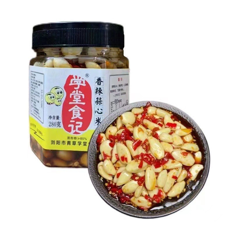 学堂食记厂家直供湖南特色剁椒蒜心米280g/瓶装批发一件代发图4