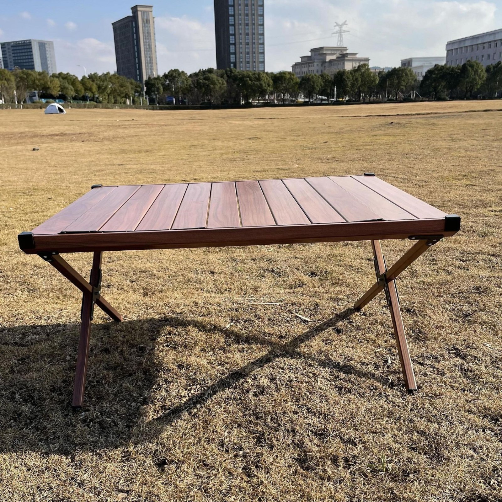 铝合金胡桃木色蛋卷桌户外露营便携式可折叠家用餐桌露营桌子定制图2