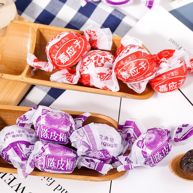 绿香园厂家嘉应子陈皮梅独粒手扭纸包蜜饯话梅节日加应子怀旧零食图2