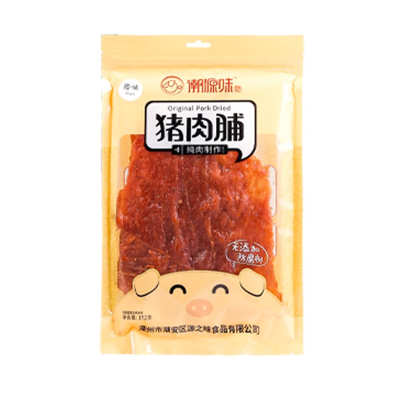 潮源味厂家直供猪肉脯袋装零食小吃整片原切猪肉干152g图5