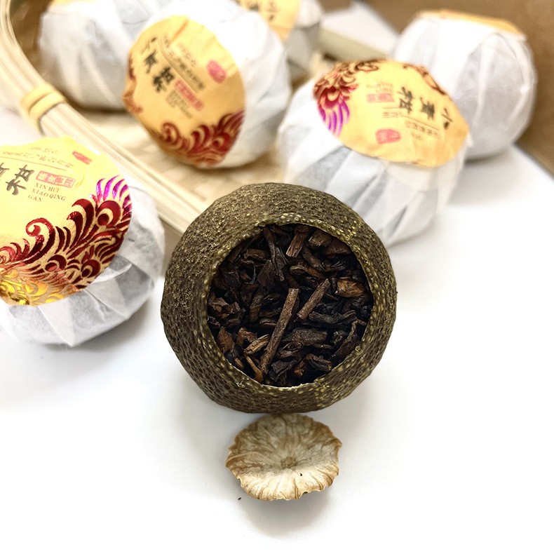 新会小青柑批发陈皮普洱生晒宫廷青皮柑橘普日晒柑桔熟茶散装茶叶图2