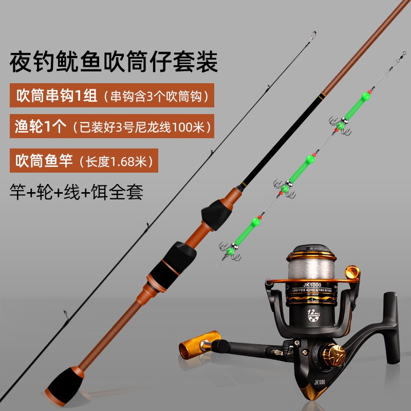 夜钓吹筒竿小鱿鱼仔套装船钓排钓鱿鱼杆渔轮吹桶钩鱿鱼钩串钩全套图2