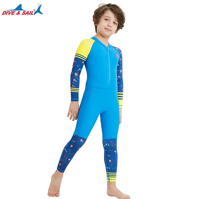 DIVE&SAIL新款儿童潜水服户外防晒连体游泳衣速干长袖男女童泳装图2