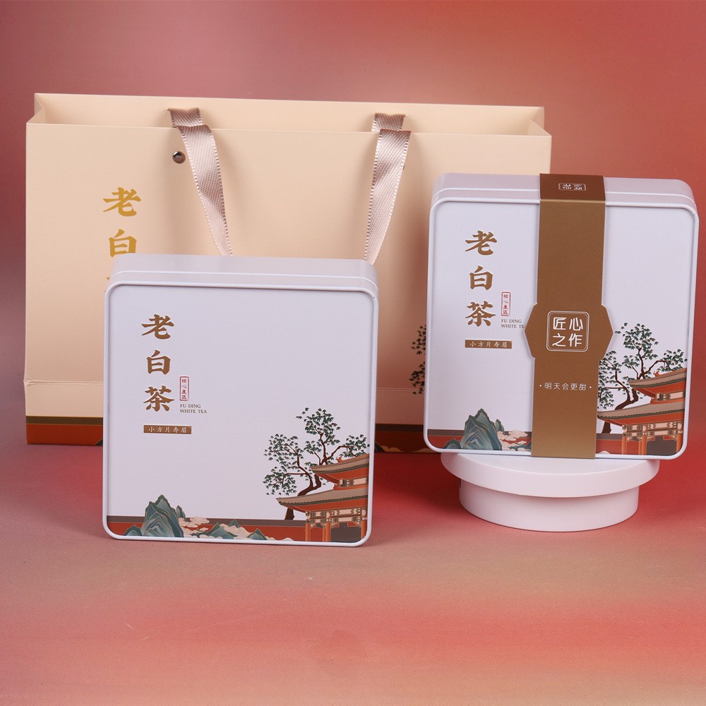 福鼎老白茶寿眉陈皮白茶饼小方片小饼干茶叶茶饼批发铁盒礼盒装图3