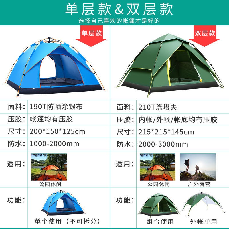 帐篷户外野营买一送五自动露营秒开免搭建双人加厚独立站跨境代发图4