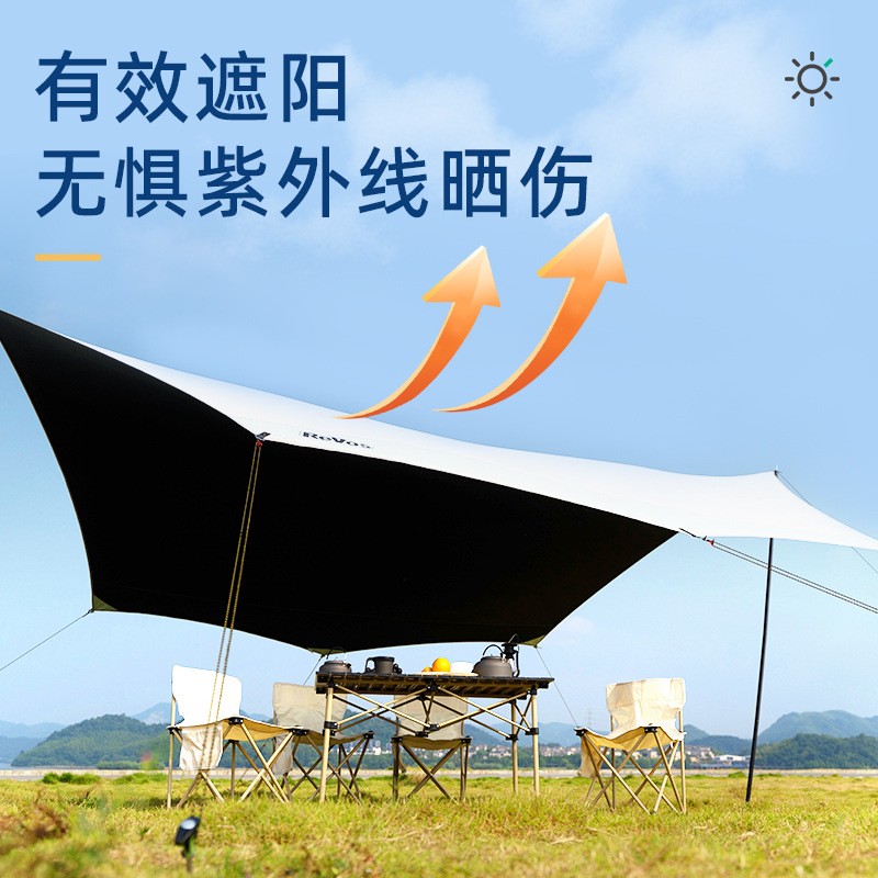 现货超大空间防水防晒防紫外线黑胶天幕户外露营野营八角黑胶天幕图3