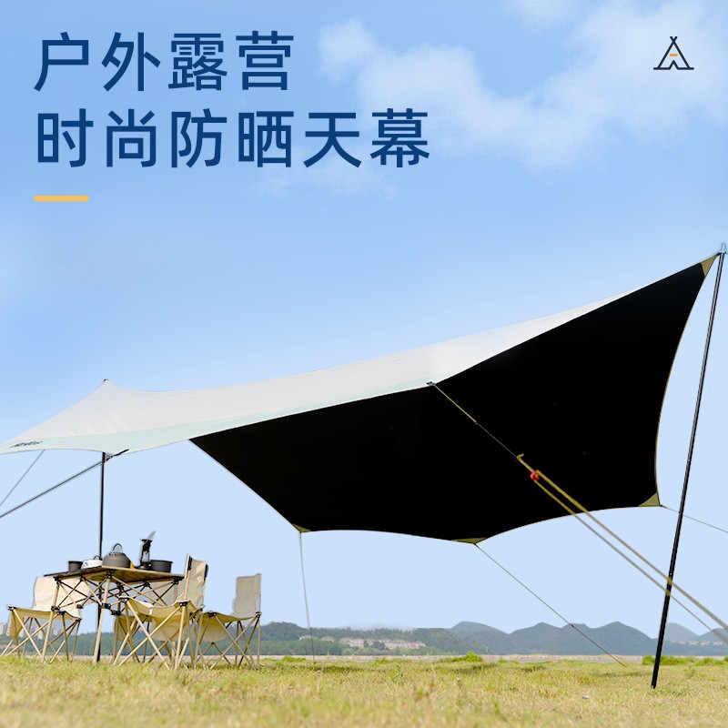 现货超大空间防水防晒防紫外线黑胶天幕户外露营野营八角黑胶天幕图2